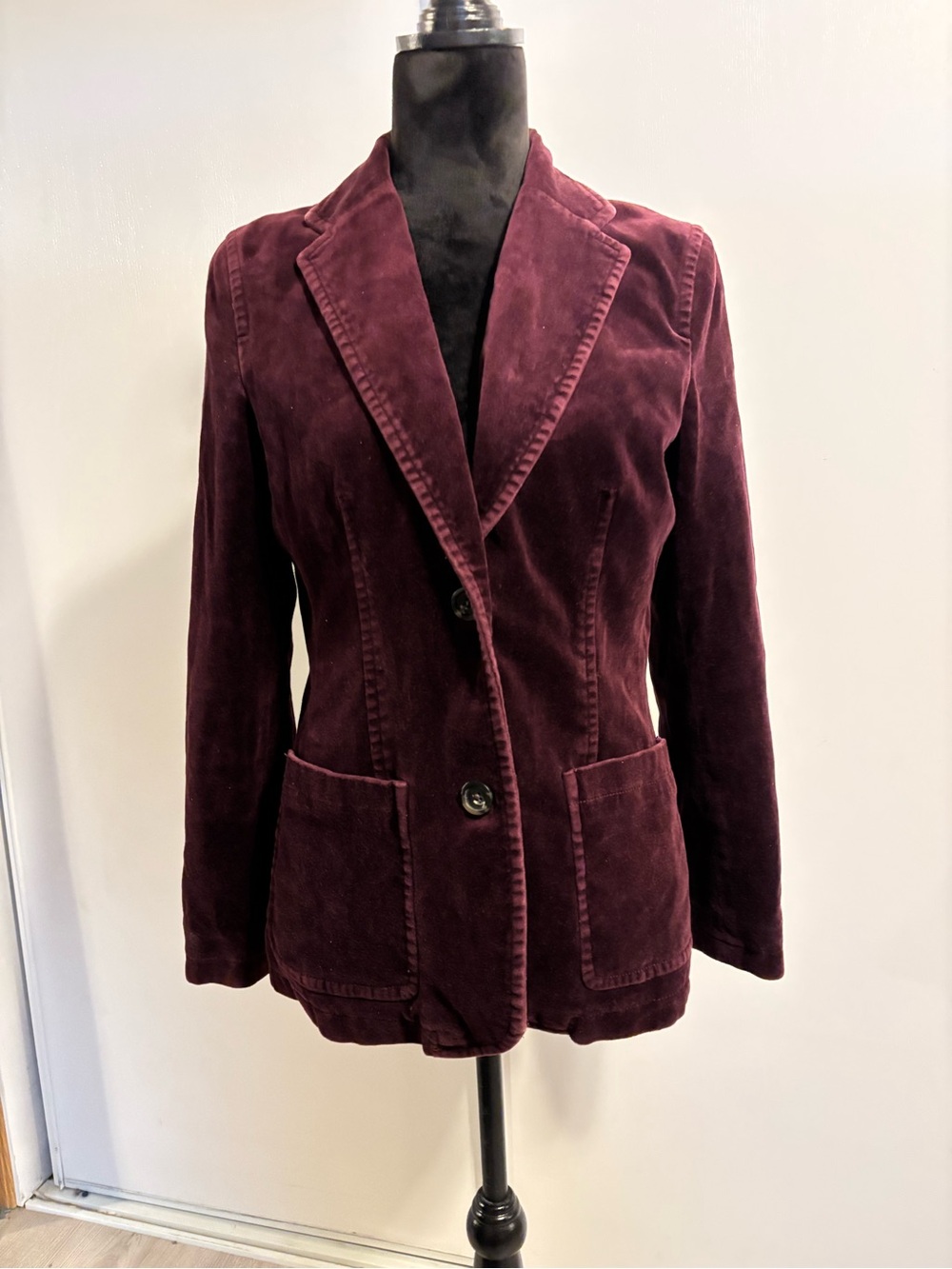Womens Sz 8 Burgundy Velvet Jacket Fall Christmas Statement Piece Office Work